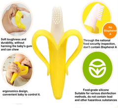 Silicone Baby Banana Teether & Infant Toothbrush, Ergonomic Grip And Dust-Resistant (Yellow)