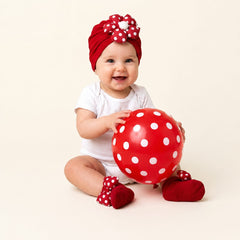 Baby Girl Turban Cap & Socks Set | Soft Lace Headwrap with Pearl Flower Bow | Newborn Beanie & Booties Gift Set