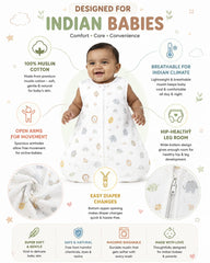 TRIDALAM Premium Muslin Baby Sleeping Bag | Soft, Breathable & Lightweight | Assorted Prints