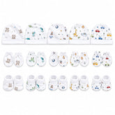TRIDALAM Premium Muslin Baby Cap, Booties & Mittens Set Pack of 5 | Soft & Breathable | Assorted Prints