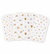 TRIDALAM Muslin Baby Burp Cloth for Newborn | Super Soft & Absorbent Baby Burp Cloth | Lightweight & Breathable Muslin Fabric | Gentle Baby Feeding Cloth | Pack of 4 | Assorted Prints