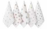 TRIDALAM Muslin Baby Wash Cloth for Newborn | Super Soft & Gentle Baby Face & Body Cloth | Lightweight & Breathable Muslin Fabric | Pack of 5 | Assorted Prints