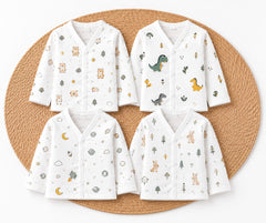 TRIDALAM Muslin Jhabla Set for Newborn Baby | Soft & Gentle Baby Jhabla | 0–3 Months | Assorted Designs & Prints | Lightweight Muslin Fabric | Pack of 4