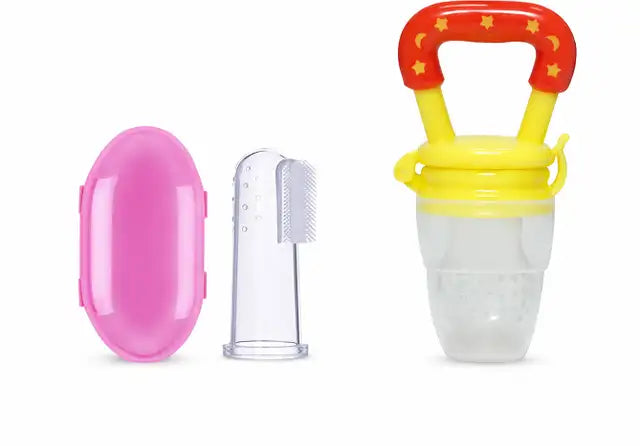 TRIDALAM Premium Quality Of Baby Combo Pack of Fruit Feeder Pacifier & Baby Finger Brush Feeder
