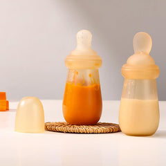 2-in-1 Silicone Baby Squeeze Feeder Bottle with Spoon & Nipple Attachment – 90ml Soft Food Dispenser for Rice Cereal, Puree & Milk – BPA-Free, High-Temp Resistant Food Grade Silicone
