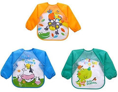 Long Sleeve Baby Bibs | Washable Waterproof Feeding Smocks for Toddlers 6–24 Months, Full-Sleeve Apron Bibs, Durable, Easy-to-Clean, Comfortable & Reusable Baby Bibs | Pack of 3 (Multicolor)