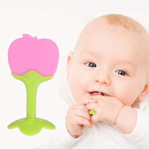 TRIDALAM Apple Shape Silicone Baby Teether | BPA Free Soft Teething Toy for Babies | Easy Grip Gum Massager | Food Grade Silicone | Baby Teether for 3+ Months