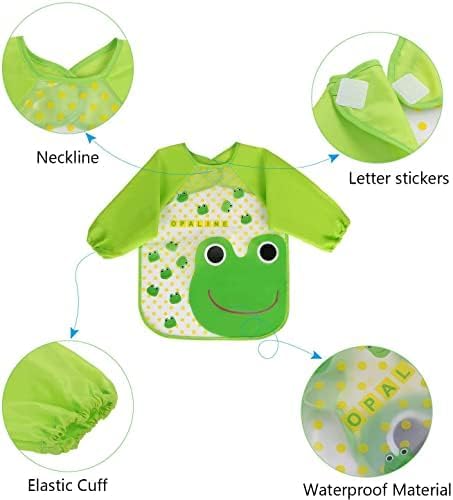 Long Sleeve Baby Bibs | Washable Waterproof Feeding Smocks for Toddlers 6–24 Months, Full-Sleeve Apron Bibs, Durable, Easy-to-Clean, Comfortable & Reusable Baby Bibs | Pack of 3 (Multicolor)