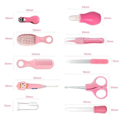 Premium Manicure Grooming Kit for New Born Kids | 10 in 1 Set of Hair, Nail, Ear Grooming Tools | Healthcare Accessories to Keep Infants & Toddlers Clean | Perfect Baby Shower Gift (Pink)