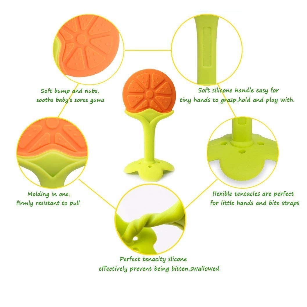 Orange Shape Silicone Baby Teether | BPA Free Soft Teething Toy for Babies | Food Grade Silicone Gum Massager | Easy Grip Baby Chew Toy | 3+ Months