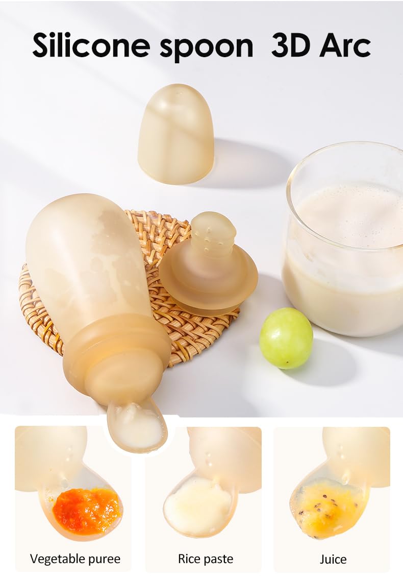 2-in-1 Silicone Baby Squeeze Feeder Bottle with Spoon & Nipple Attachment – 90ml Soft Food Dispenser for Rice Cereal, Puree & Milk – BPA-Free, High-Temp Resistant Food Grade Silicone