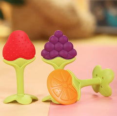 Silicone Baby Teether Fruit Shape Pack of 4, Toy for 0-12 Months, 1 Piece BPA Free Silicone Soothing Teether Soft & Safe Gum Relief Toy
