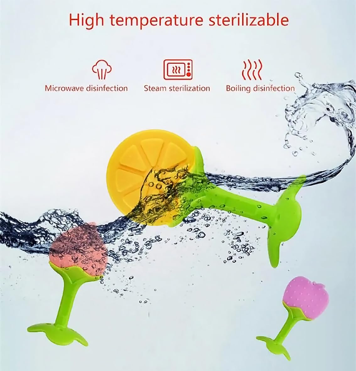 Silicone Baby Teether Fruit Shape Pack of 4, Toy for 0-12 Months, 1 Piece BPA Free Silicone Soothing Teether Soft & Safe Gum Relief Toy