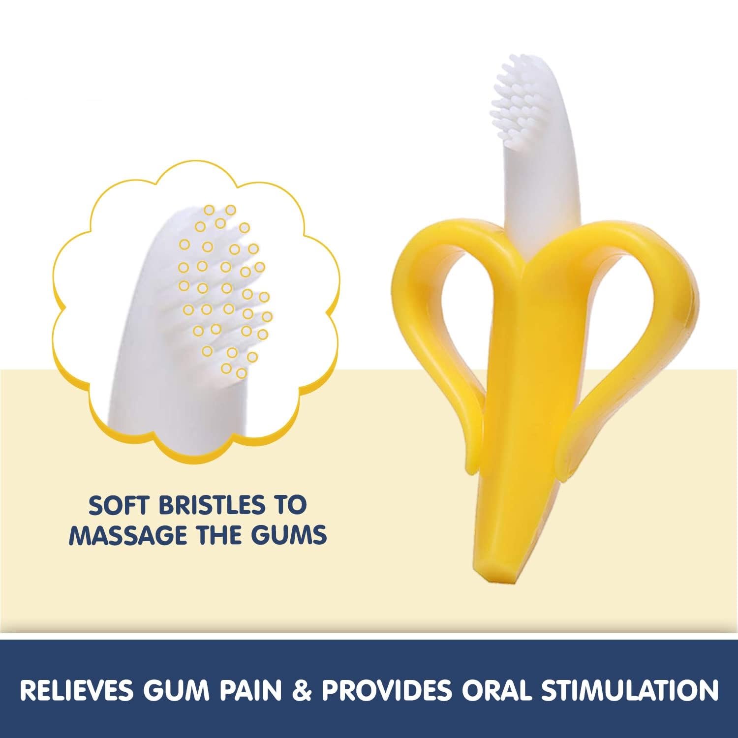 Silicone Baby Banana Teether & Infant Toothbrush, Ergonomic Grip And Dust-Resistant (Yellow)