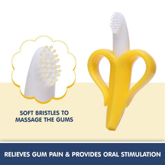 Silicone Baby Banana Teether & Infant Toothbrush, Ergonomic Grip And Dust-Resistant (Yellow)