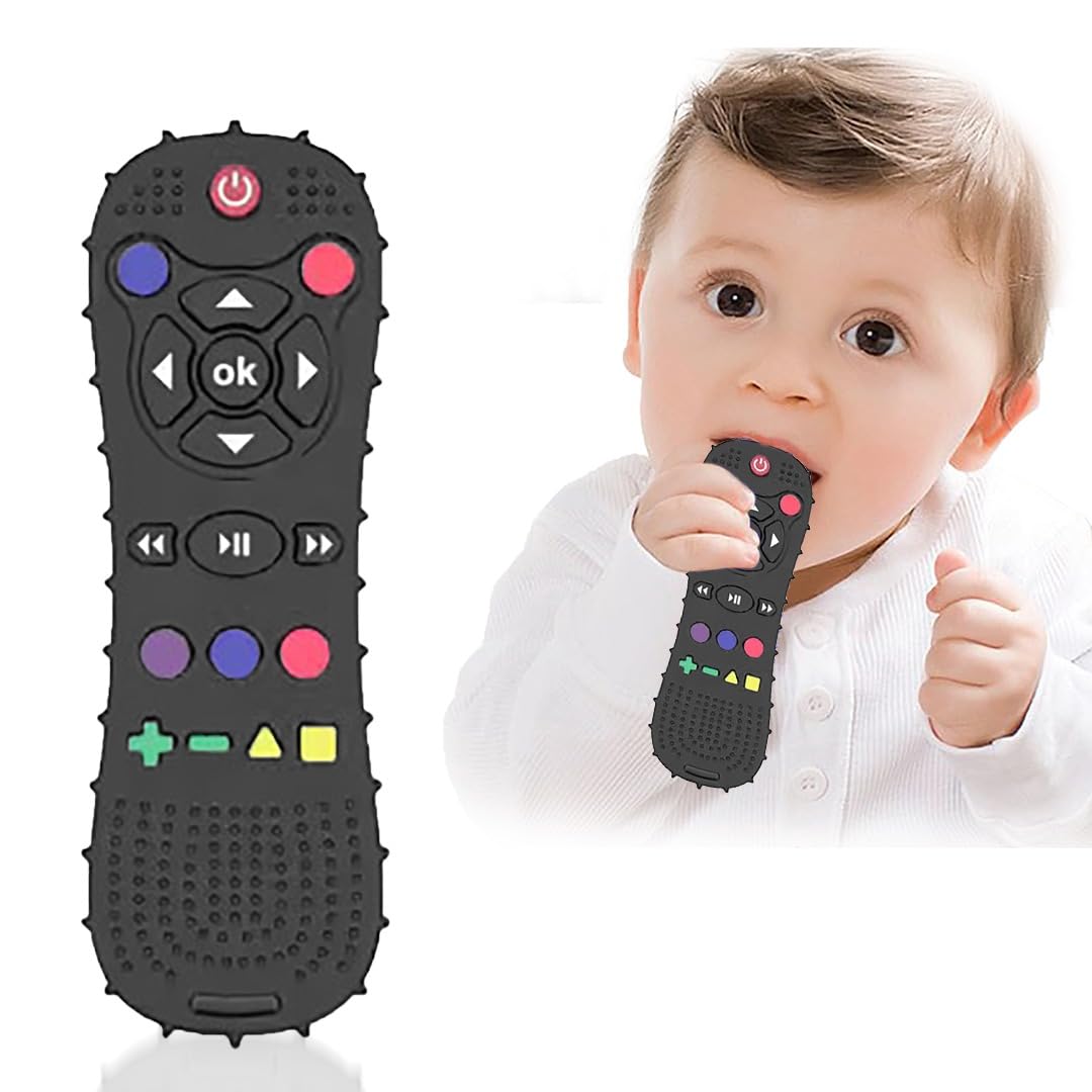 Silicone Baby Teething Toy, Toddler Chew Toy for Babies, Toddlers, Boys Girls, Soothe Gum, Newborn Baby Essentials (Remote Black)