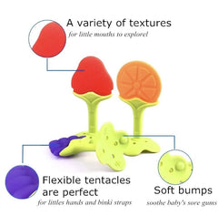 Silicone Baby Teether Fruit Shape Pack of 4, Toy for 0-12 Months, 1 Piece BPA Free Silicone Soothing Teether Soft & Safe Gum Relief Toy