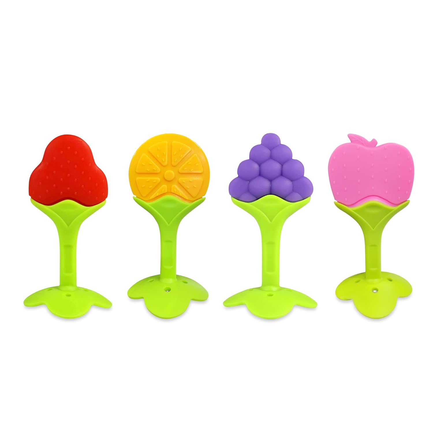 Silicone Baby Teether Fruit Shape Pack of 4, Toy for 0-12 Months, 1 Piece BPA Free Silicone Soothing Teether Soft & Safe Gum Relief Toy