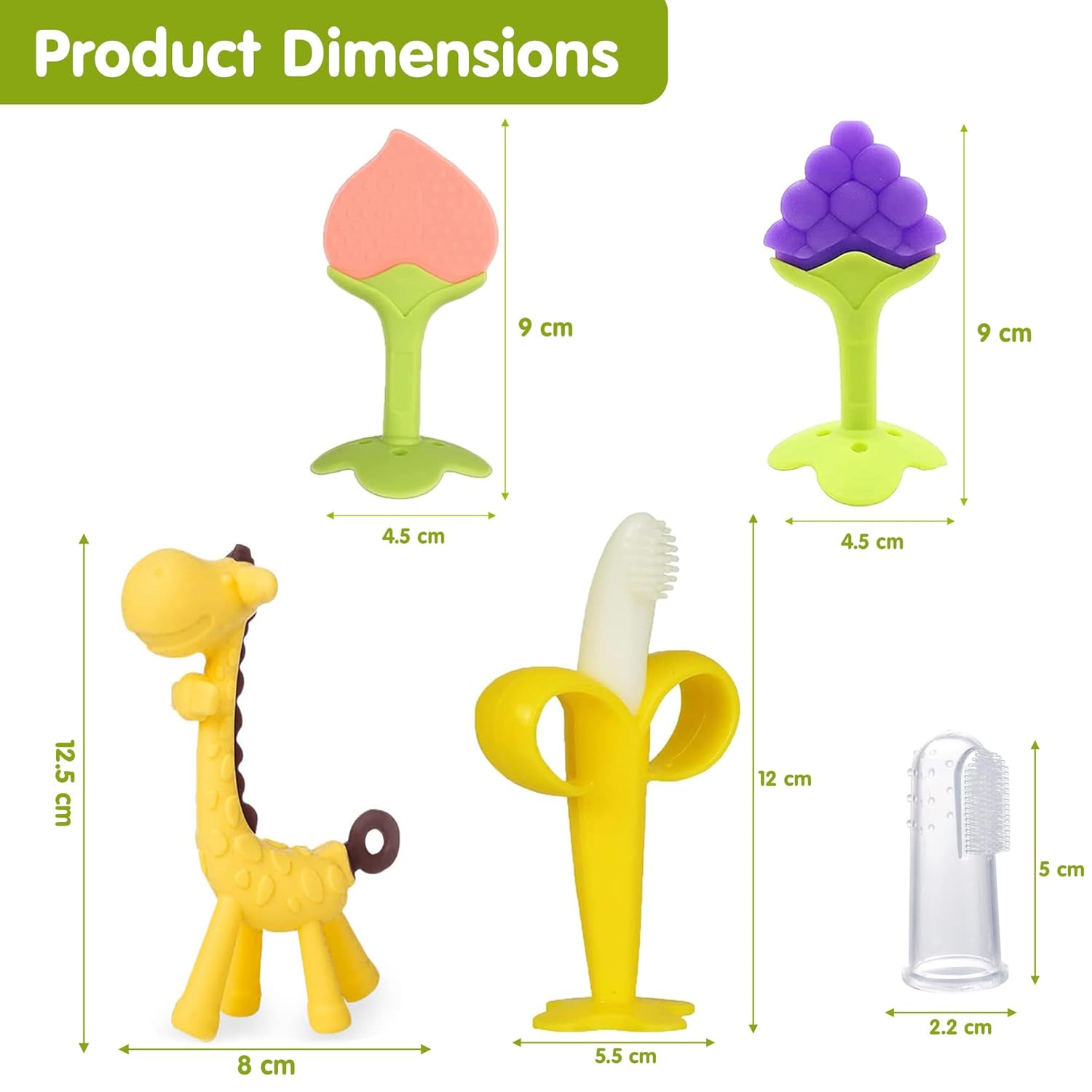 Baby Teether for 3 to 12 Months | Silicone Teething Toys & Soft Chew Toy for 3 Month Old Baby | BPA-Free Giraffe & Fruit Shapes with Finger Toothbrush | Ideal Baby Gift Set Boys Girls