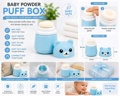 TRIDALAM Baby Powder Puff with Storage Case | Soft Cotton Powder Applicator for Newborn & Babies | Gentle Baby Powder Puff | Blue | Pack of 1