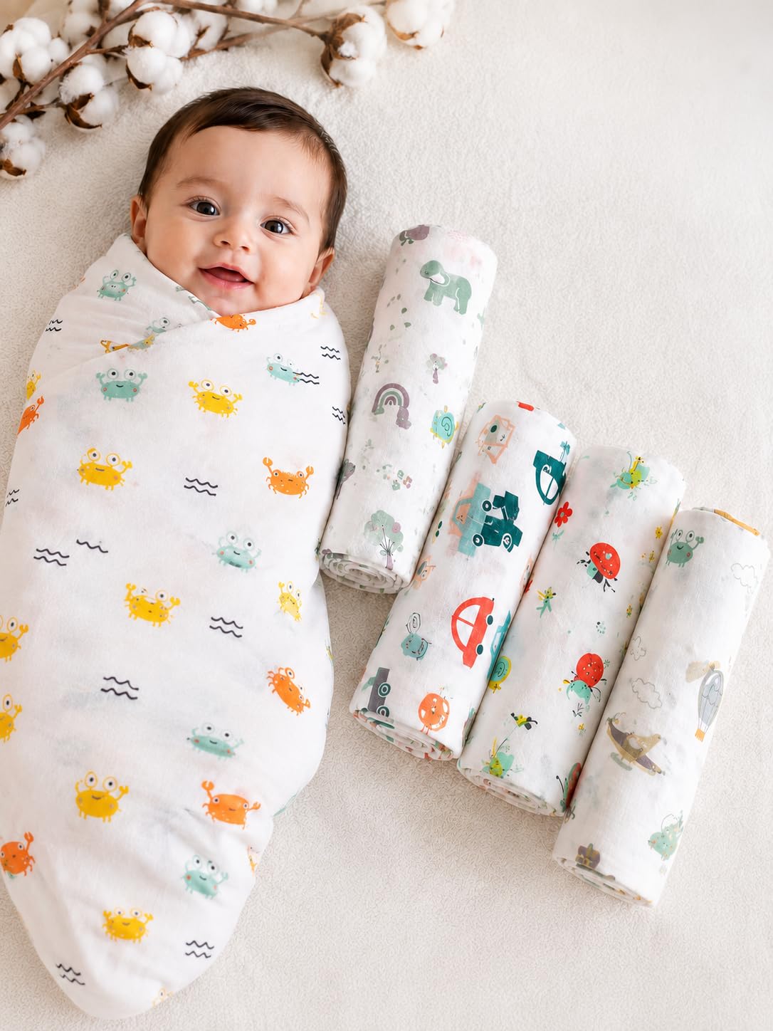 TRIDALAM Muslin Baby Swaddle Blanket for Newborn | Ultra Soft Breathable Cotton Muslin | Assorted Prints | Pack of 2 | 0-6 Months