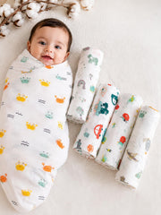 TRIDALAM Muslin Baby Swaddle Blanket for Newborn | Ultra Soft Breathable Cotton Muslin | Assorted Prints | Pack of 2 | 0-6 Months