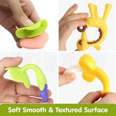 Baby Teether for 3 to 12 Months | Silicone Teething Toys & Soft Chew Toy for 3 Month Old Baby | BPA-Free Giraffe & Fruit Shapes with Finger Toothbrush | Ideal Baby Gift Set Boys Girls