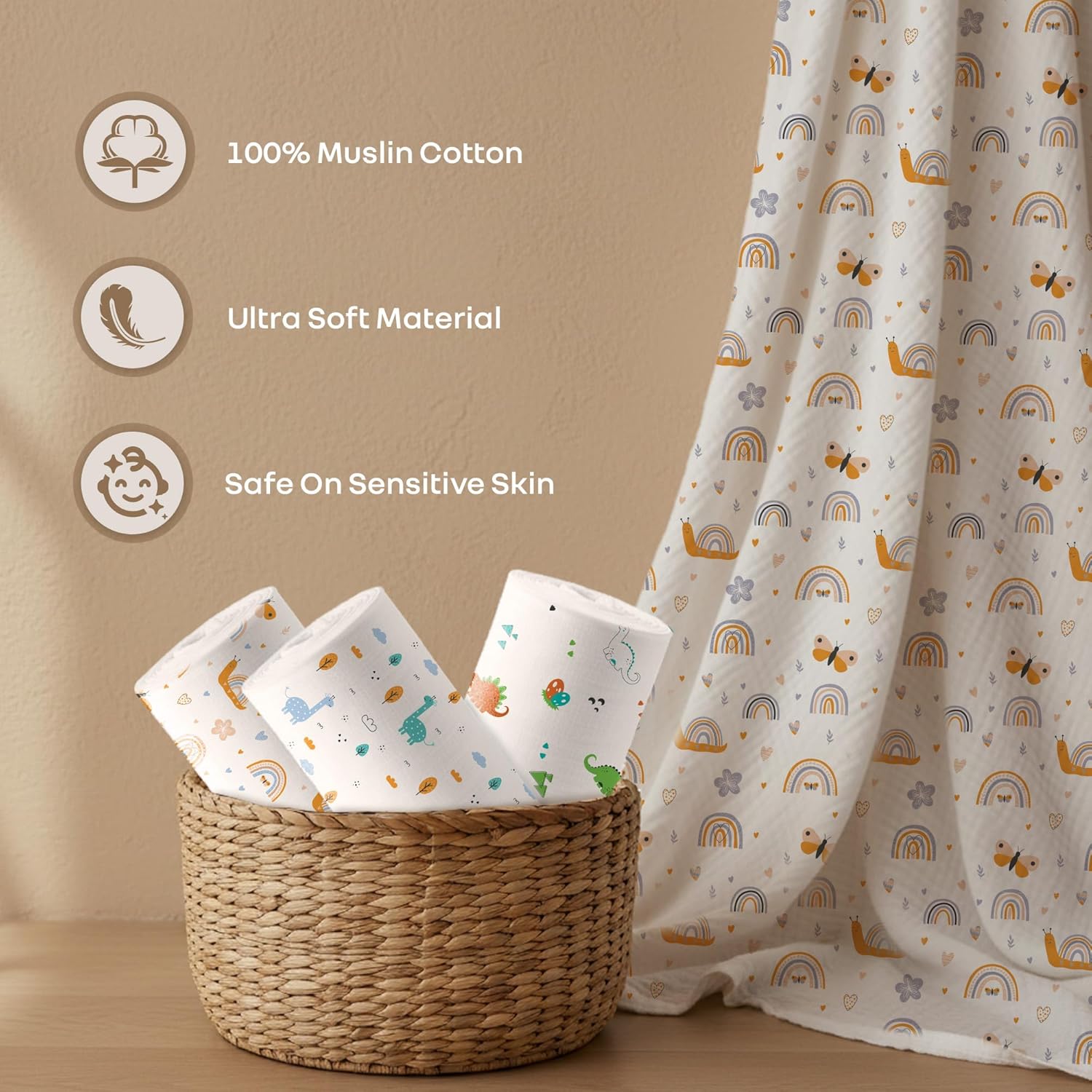 TRIDALAM Muslin Baby Swaddle Blanket for Newborn | Ultra Soft Breathable Cotton Muslin | Assorted Prints | Pack of 2 | 0-6 Months
