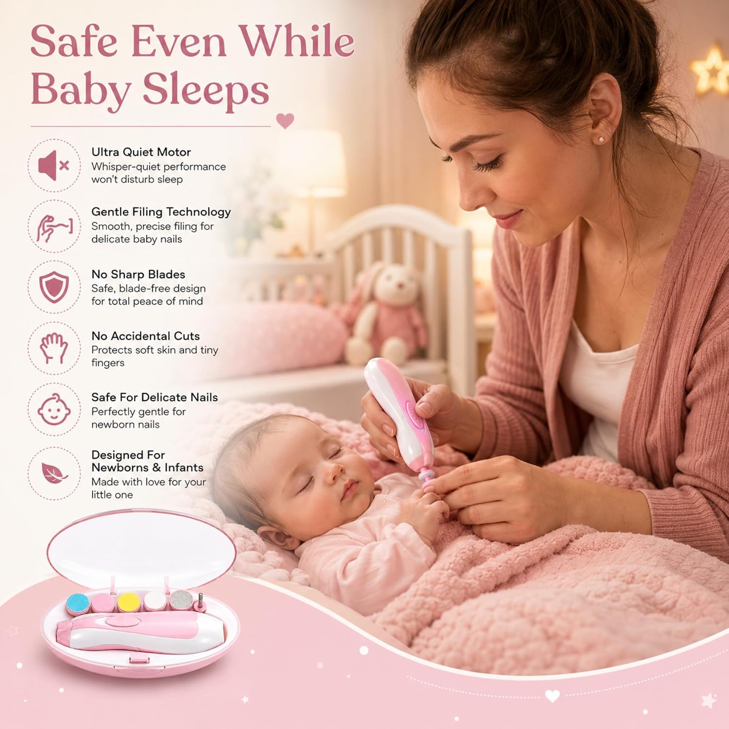 6-in-1 Electric Baby Nail Trimmer with LED Light