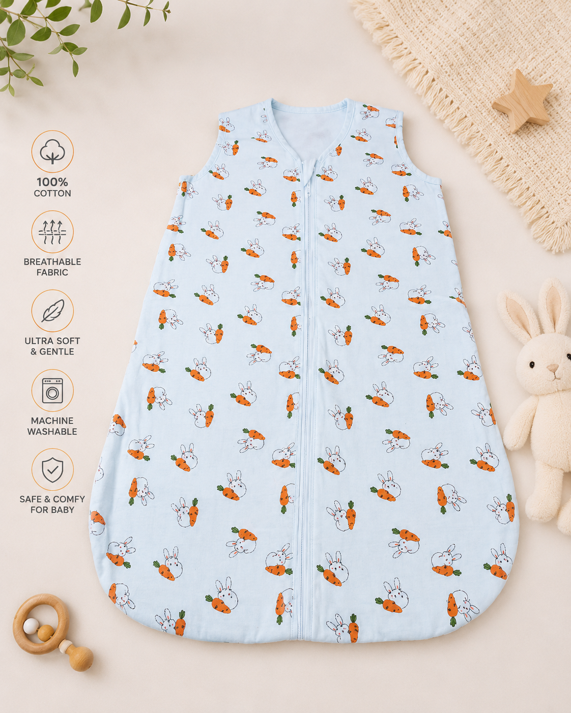 100% Muslin Cotton Baby Sleeping Bag for Newborn Baby | Assorted Designs | Breathable Wearable Sleep Sack | Ultra Soft Baby Sleep Bag | 0–6 Months
