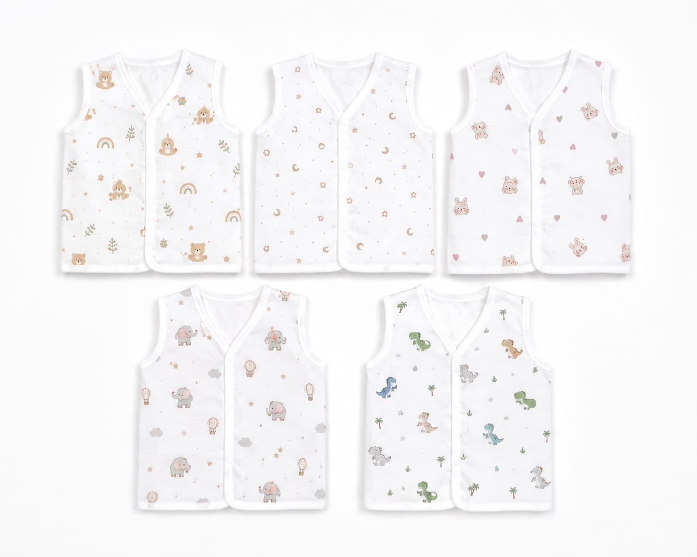 TRIDALAM Muslin Cotton Baby Jhabla Pack of 5 for Newborn (0–3 Months) | Soft & Breathable Front Open | Assorted Prints