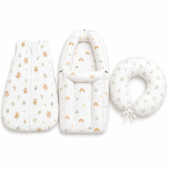 TRIDALAM Premium Muslin Baby Essentials Combo | Carry Nest, Feeding Pillow & Sleeping Bag | Soft, Breathable | Assorted Prints