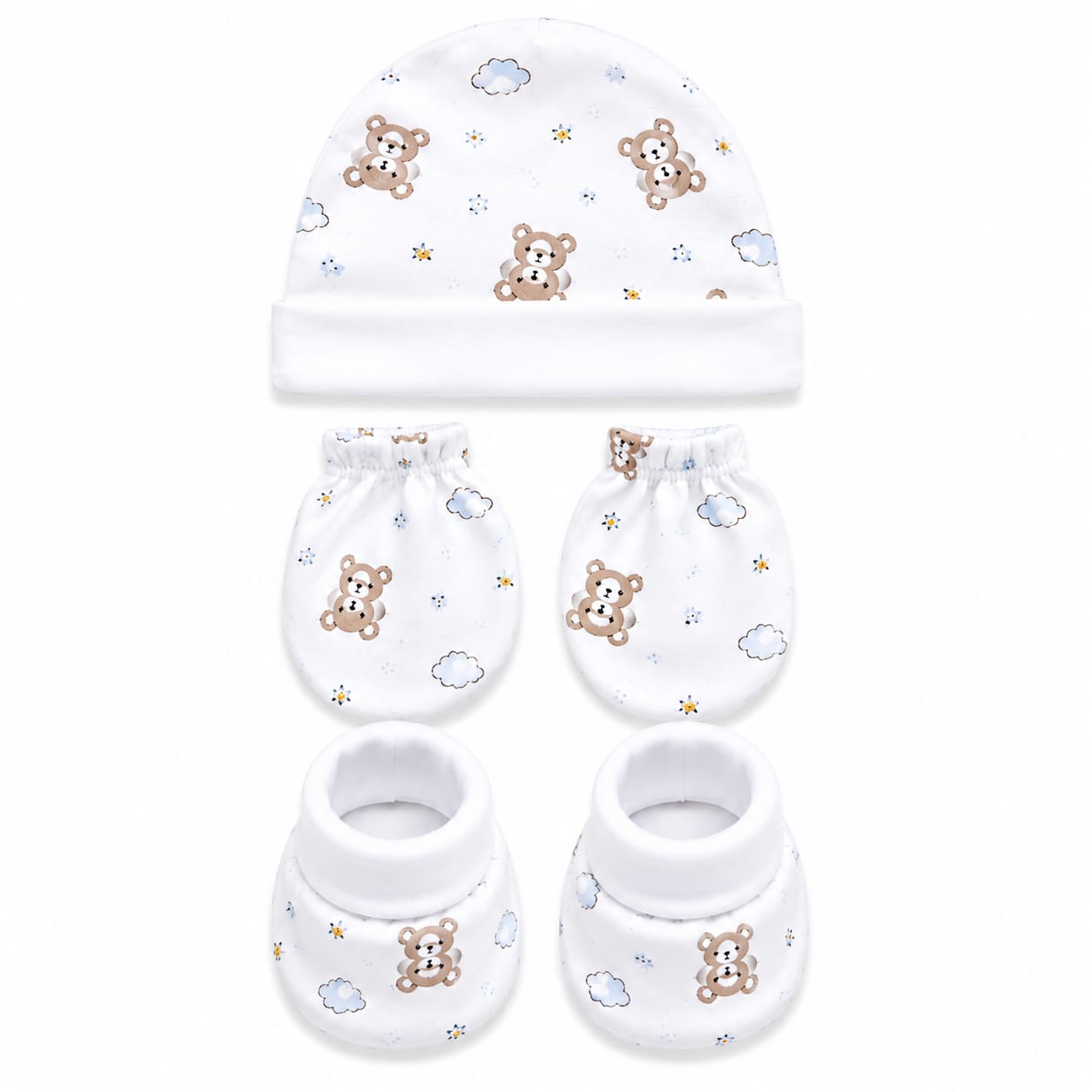 TRIDALAM Premium Muslin Baby Cap, Booties & Mittens Set | Soft, Breathable Newborn Essentials | Assorted Prints