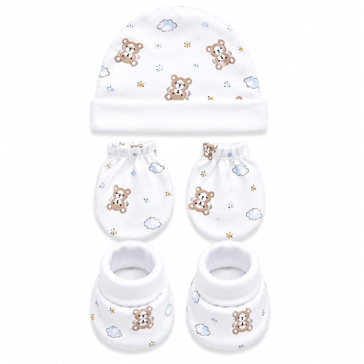 TRIDALAM Premium Muslin Baby Cap, Booties & Mittens Set | Soft, Breathable Newborn Essentials | Assorted Prints