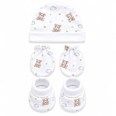 TRIDALAM Premium Muslin Baby Cap, Booties & Mittens Set | Soft, Breathable Newborn Essentials | Assorted Prints