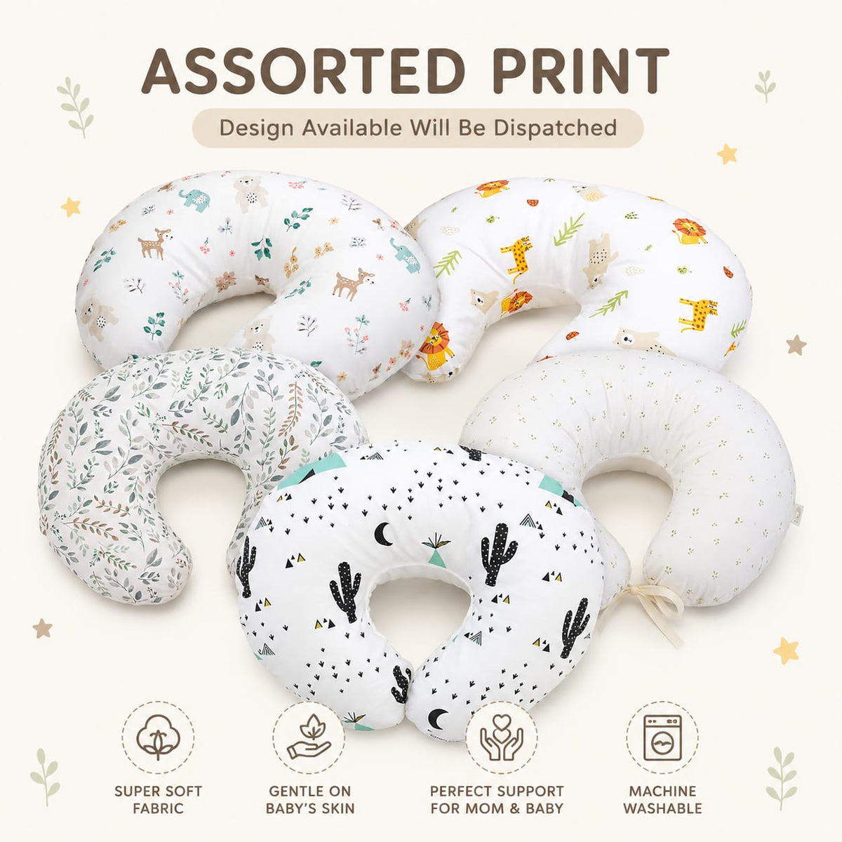TRIDALAM Newborn Muslin Feeding Pillow | Soft Baby Nursing Support Cushion (0–9 Months) | Breathable Fabric | Assorted Prints Pack Of 1