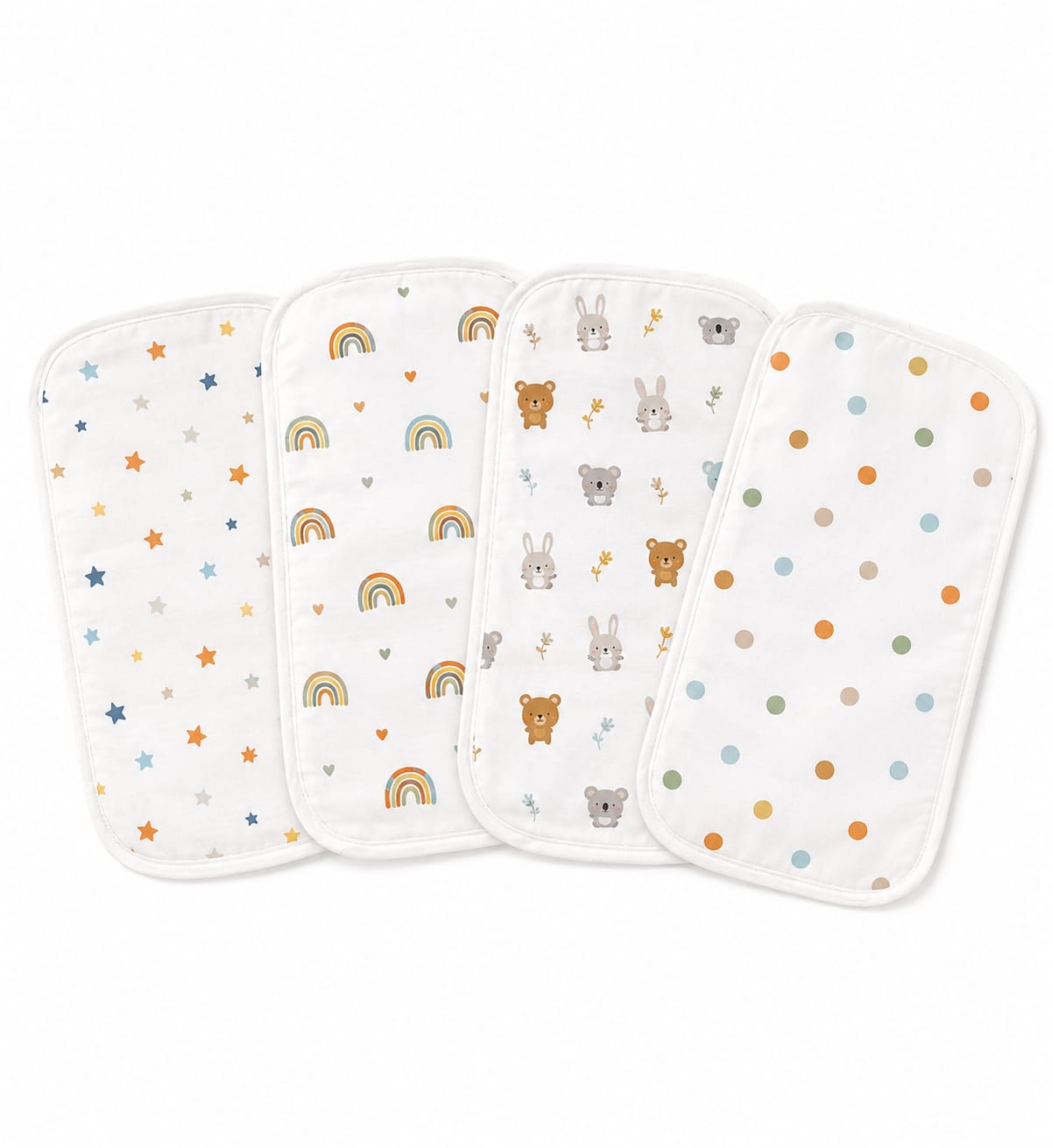 TRIDALAM Muslin Baby Burp Cloth for Newborn | Super Soft & Absorbent Baby Burp Cloth | Lightweight & Breathable Muslin Fabric | Gentle Baby Feeding Cloth | Pack of 4 | Assorted Prints
