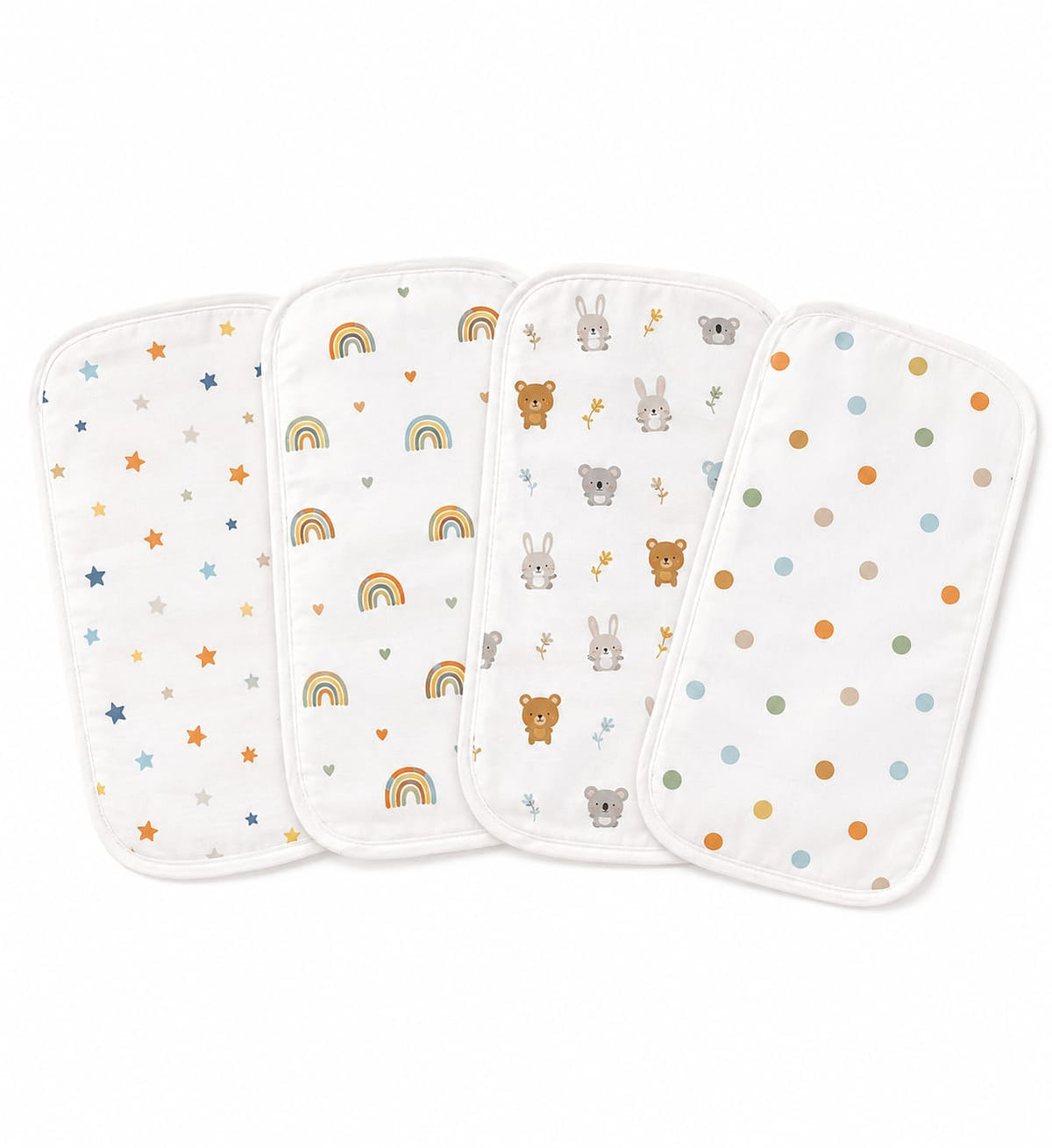 TRIDALAM Muslin Baby Burp Cloth for Newborn | Super Soft & Absorbent Baby Burp Cloth | Lightweight & Breathable Muslin Fabric | Gentle Baby Feeding Cloth | Pack of 4 | Assorted Prints