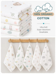 TRIDALAM Muslin Baby Wash Cloth for Newborn | Super Soft & Gentle Baby Face & Body Cloth | Lightweight & Breathable Muslin Fabric | Pack of 5 | Assorted Prints