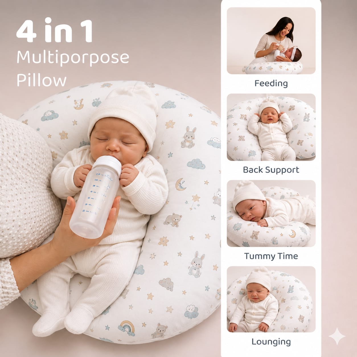 TRIDALAM Muslin Baby Feeding Pillow | Soft & Lightweight Nursing Support Pillow for Mother & Baby | Multipurpose Baby Support Cushion | Muslin Fabric | Pack of 1 | Assorted Print