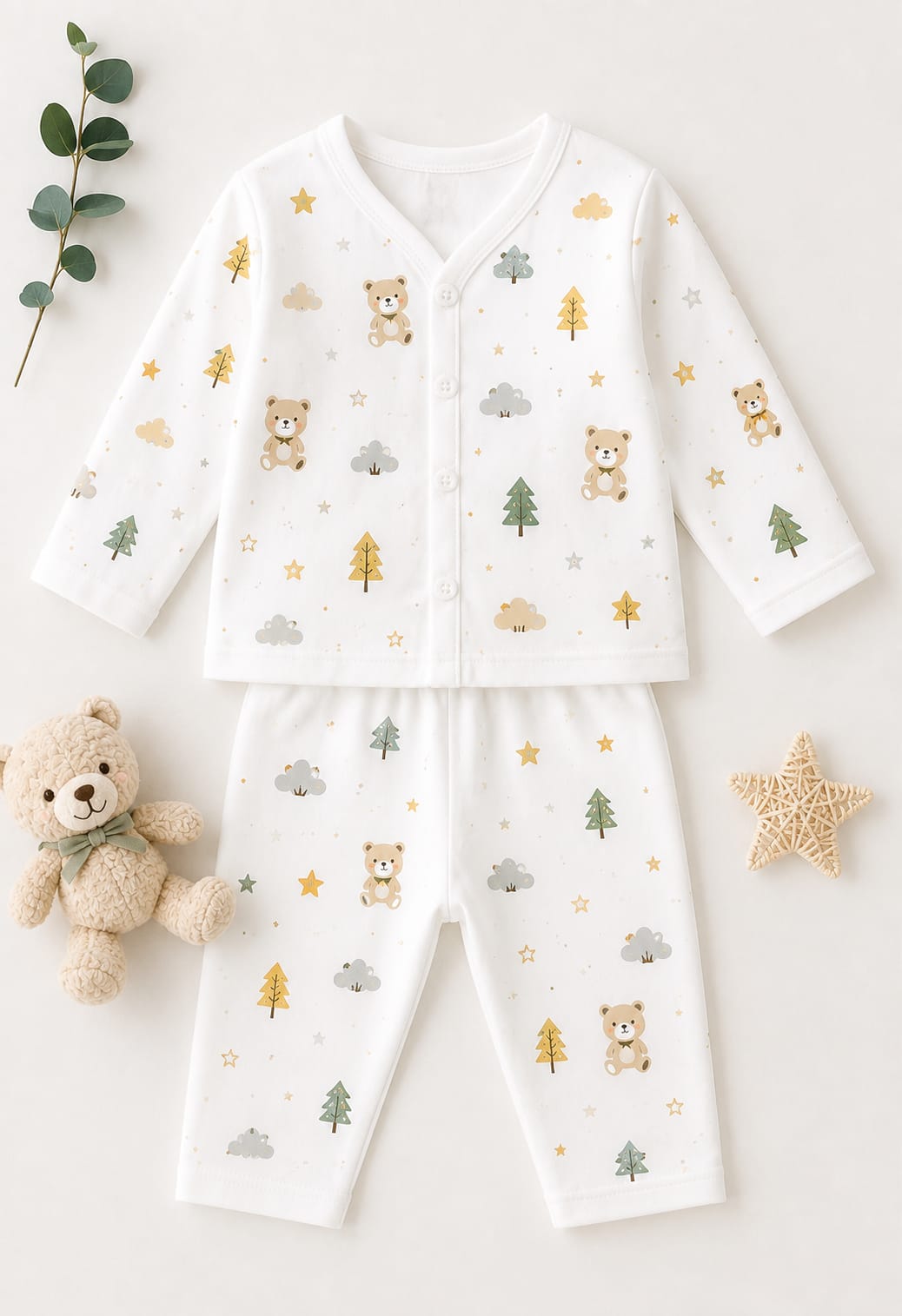 TRIDALAM Muslin Pant & Jhabla Set for Newborn Baby | Double Layer Winter & Rainy Season Baby Dress Set | Soft & Gentle on Delicate Skin | 0–3 Months | Assorted Print | Pack of 1