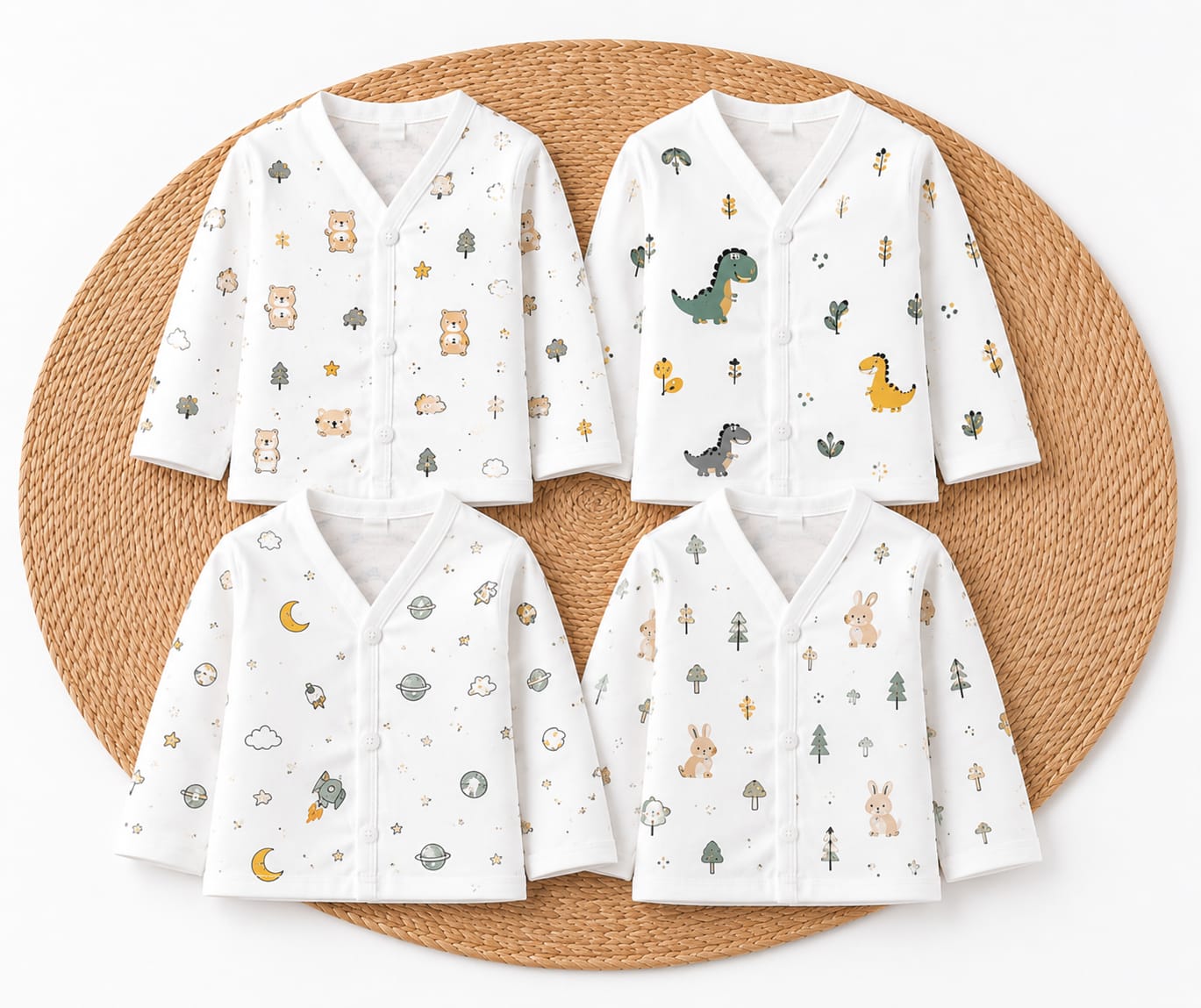 TRIDALAM Muslin Jhabla Set for Newborn Baby | Soft & Gentle Baby Jhabla | 0–3 Months | Assorted Designs & Prints | Lightweight Muslin Fabric | Pack of 4