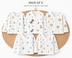 TRIDALAM Muslin Jhabla Set for Newborn Baby | Soft & Gentle Baby Jhabla | 0–3 Months | Assorted Designs & Prints | Lightweight Muslin Fabric | Pack of 5