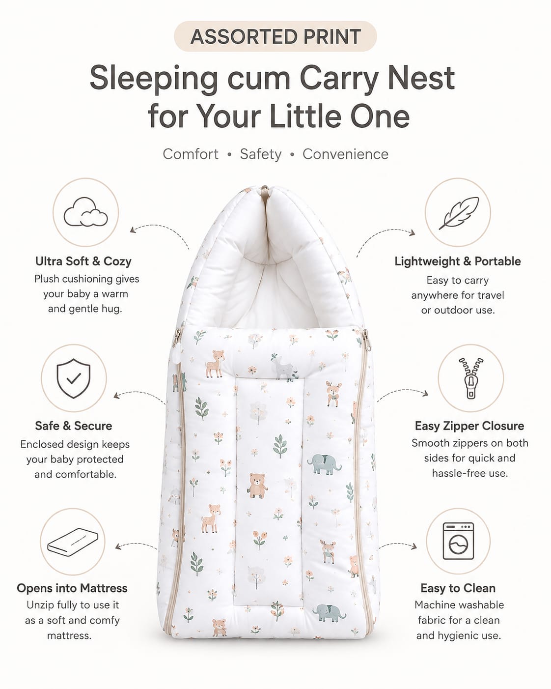 TRIDALAM Newborn Muslin Feeding Pillow | Soft Baby Nursing Support Cushion (0–3 Months) | Breathable Fabric | Assorted Prints