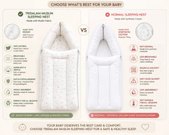 TRIDALAM Premium Muslin Baby Carry Nest for Newborn (0–3 Months) | Soft & Breathable Portable Baby Bed | Assorted Prints