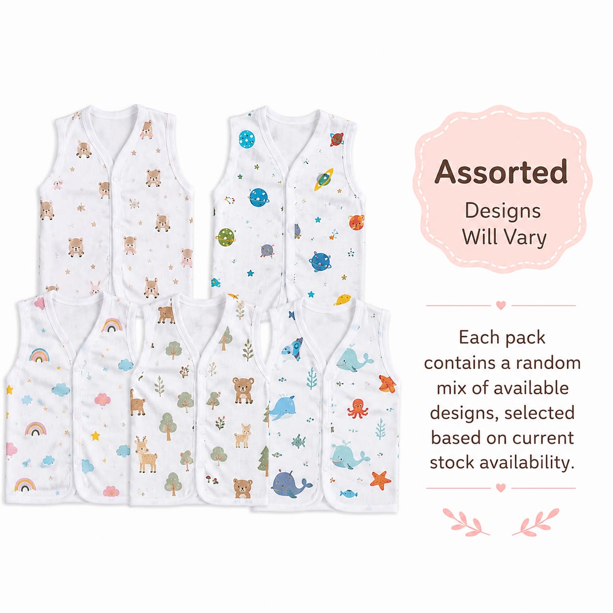 TRIDALAM Muslin Cotton Baby Jhabla Pack of 6 for Newborn (0–3 Months) | Soft & Breathable Front Open | Assorted Prints