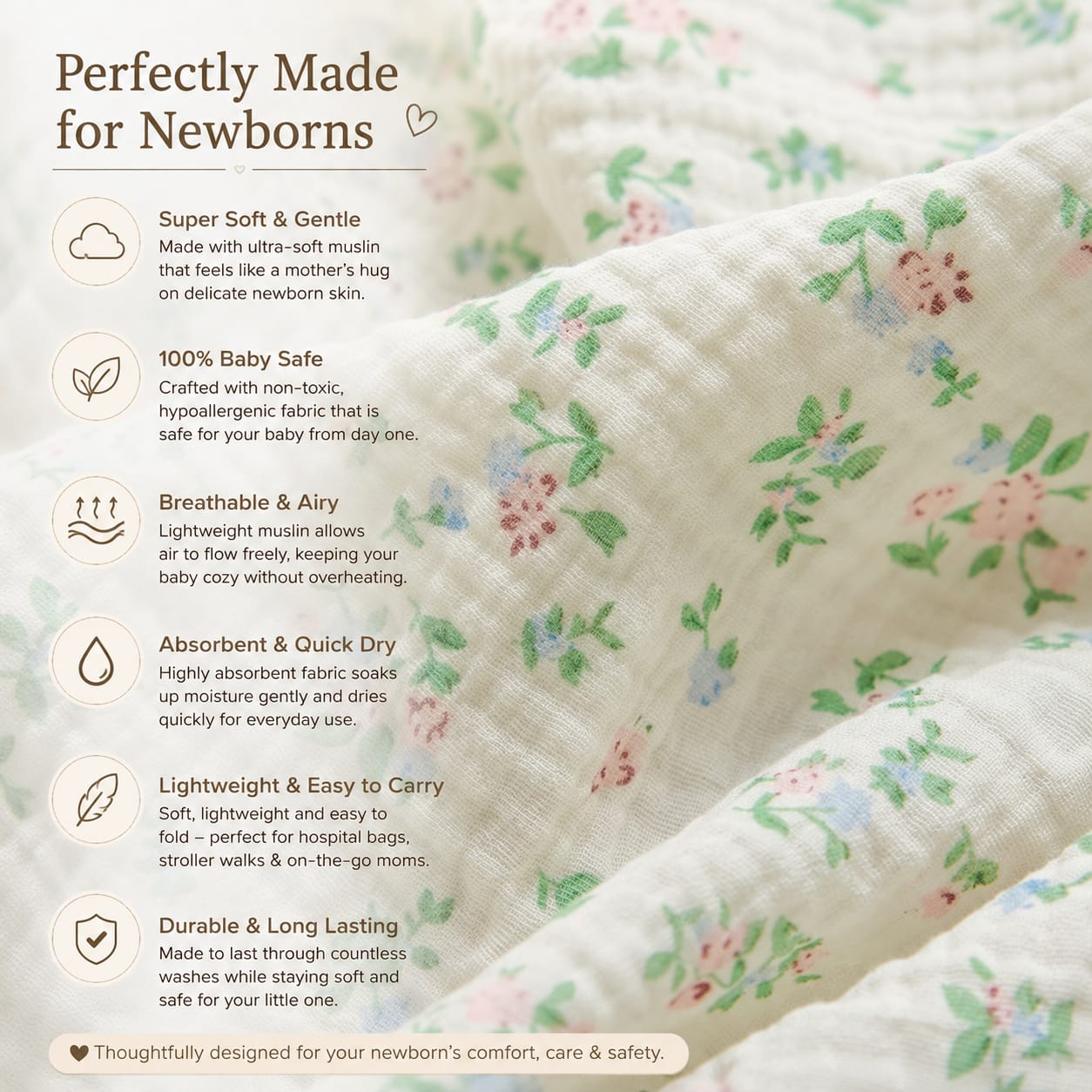 TRIDALAM Muslin Baby Feeding Pillow | Soft & Lightweight Nursing Support Pillow for Mother & Baby | Multipurpose Baby Support Cushion | Muslin Fabric | Pack of 1 | Assorted Print