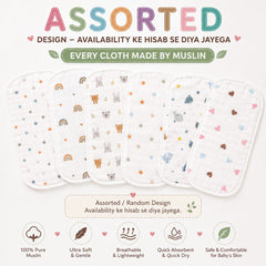 TRIDALAM Muslin Baby Burp Cloth for Newborn | Super Soft & Absorbent Baby Burp Cloth | Lightweight & Breathable Muslin Fabric | Gentle Baby Feeding Cloth | Pack of 4 | Assorted Prints